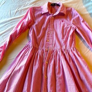 GIRLS POLO RAPLH LAUREN PINK WHITE STRIPE DRESS SIZE 12